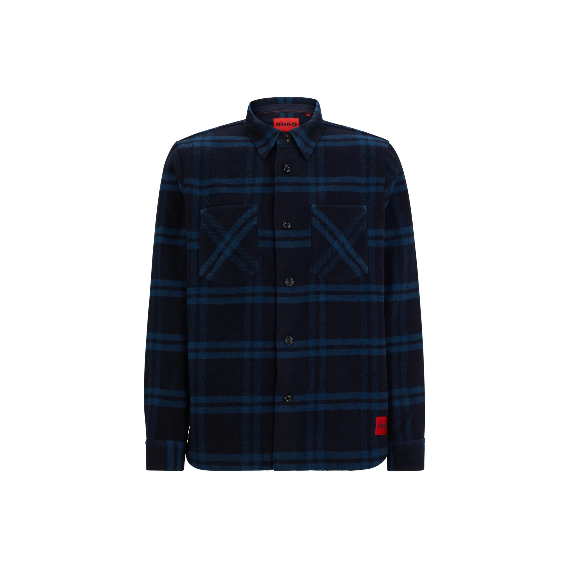 Hugo Boss OVERSIZED Рубашка Overshirt в клетку из брашированной ткани мужская синяя