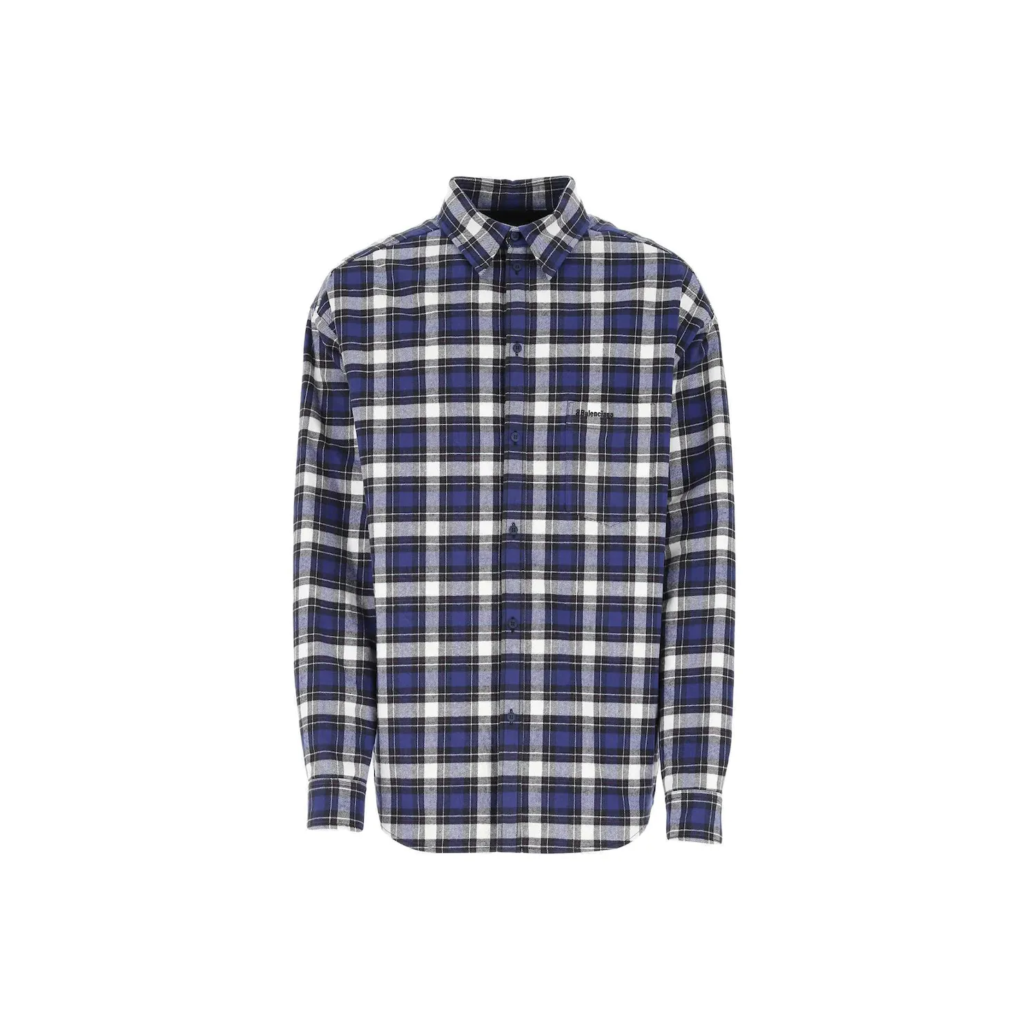 Balenciaga Checkered Cotton Logo Shirt Blue Black White