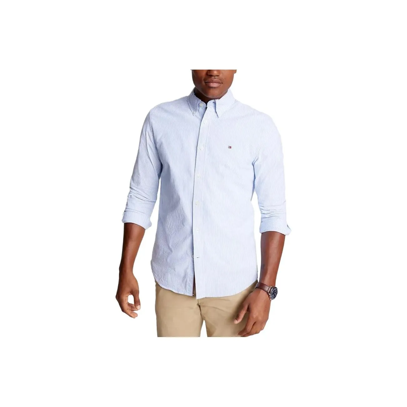 Tommy Hilfiger Стандартный крой Stripe Эластичный Oxford Рубашка Рубашки Provence Рубашка Мужская Blue