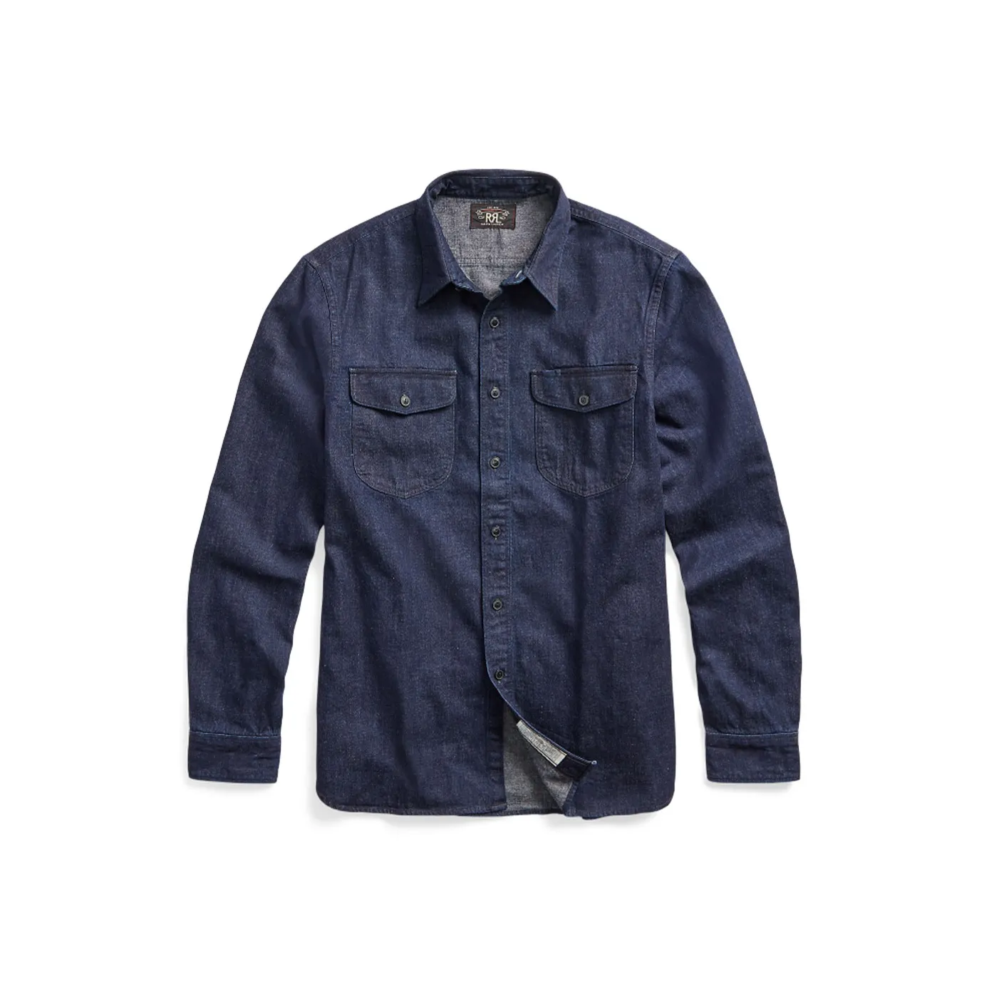 DOUBLE RL Индиго Хлопок Льняная ткань Деним Рубашка для работы Длинный рукав Мужская Синяя