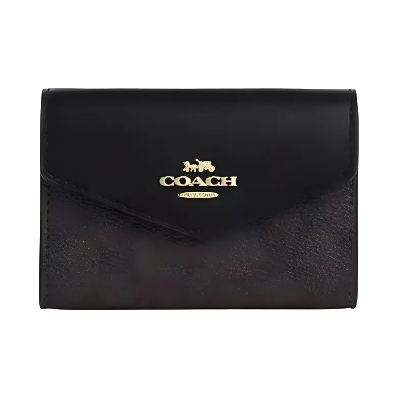 COACH Flap Card Case Canvas With Leather Wallets Card Holders Mini Women's Black