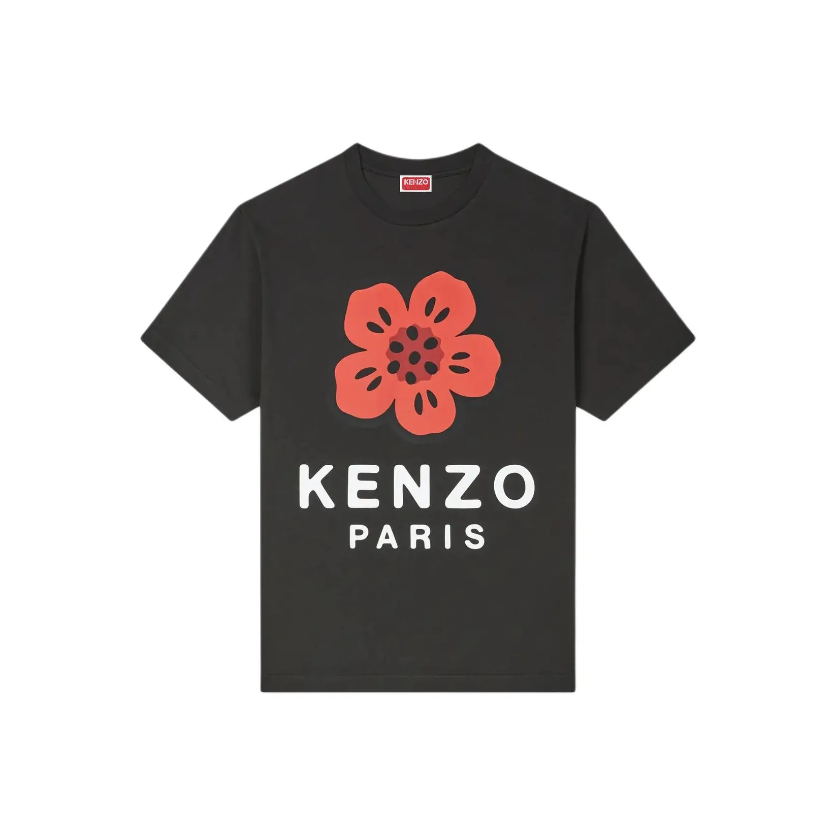 KENZO Логотип Цветочный Принт с буквами Круглый вырез Прямой крой Короткий рукав Т-рубашка Мужская Черная