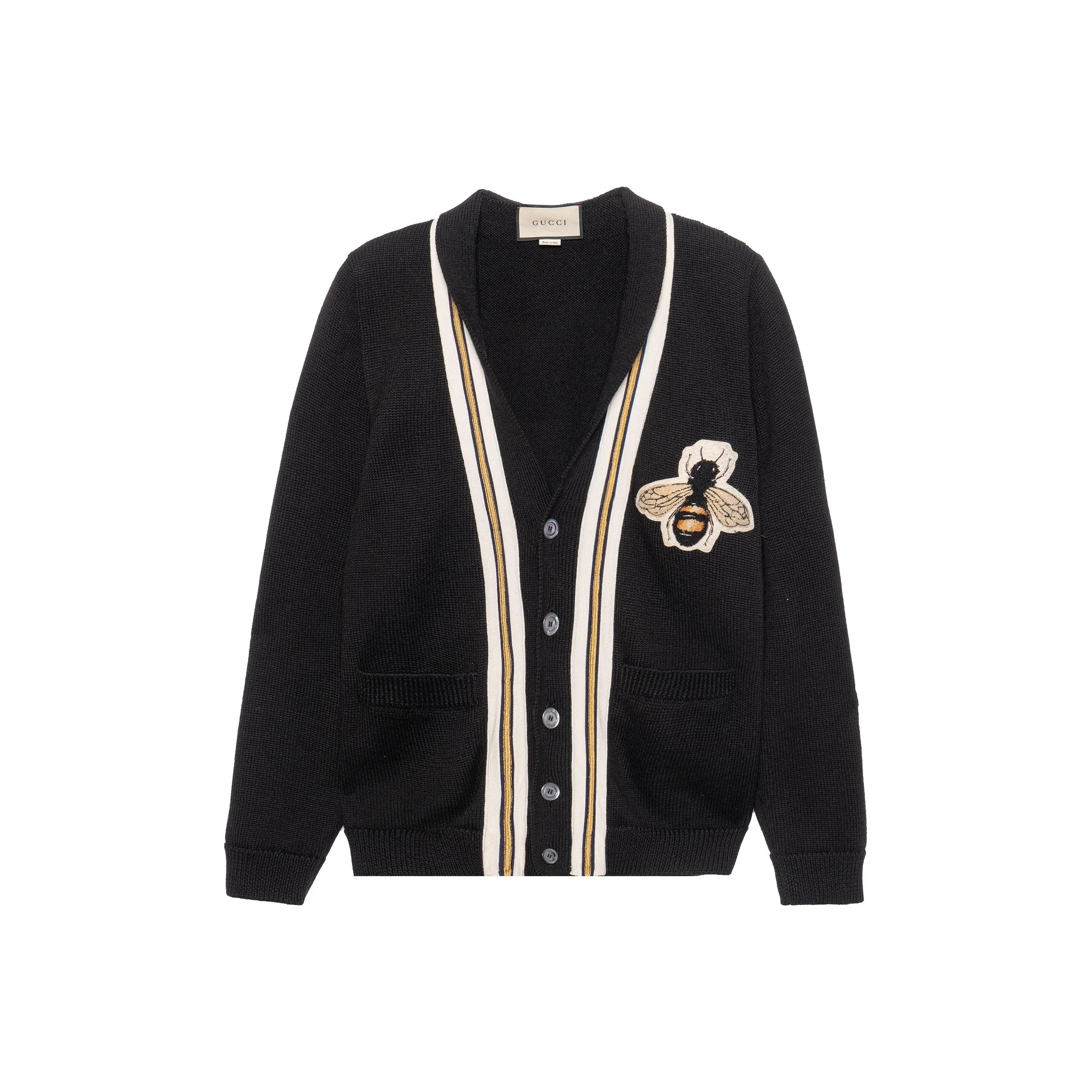GUCCI Wool Cardigan With Bee Appliqué