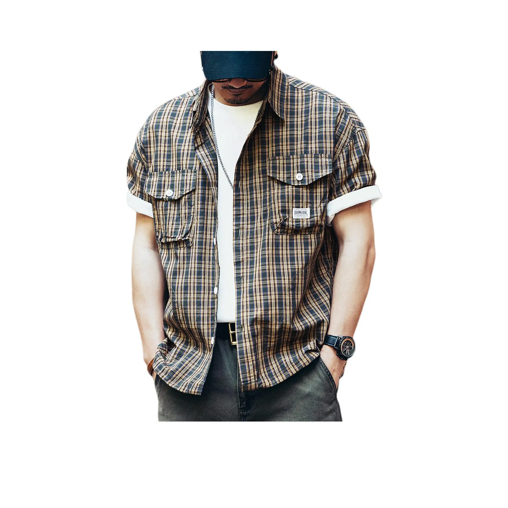 GELANLU Летняя рубашка свободный крой мужской