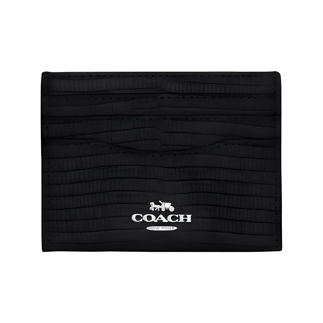 COACH Card Case Кожа Кошелек Картхолдер Мини Women's Silver Черный