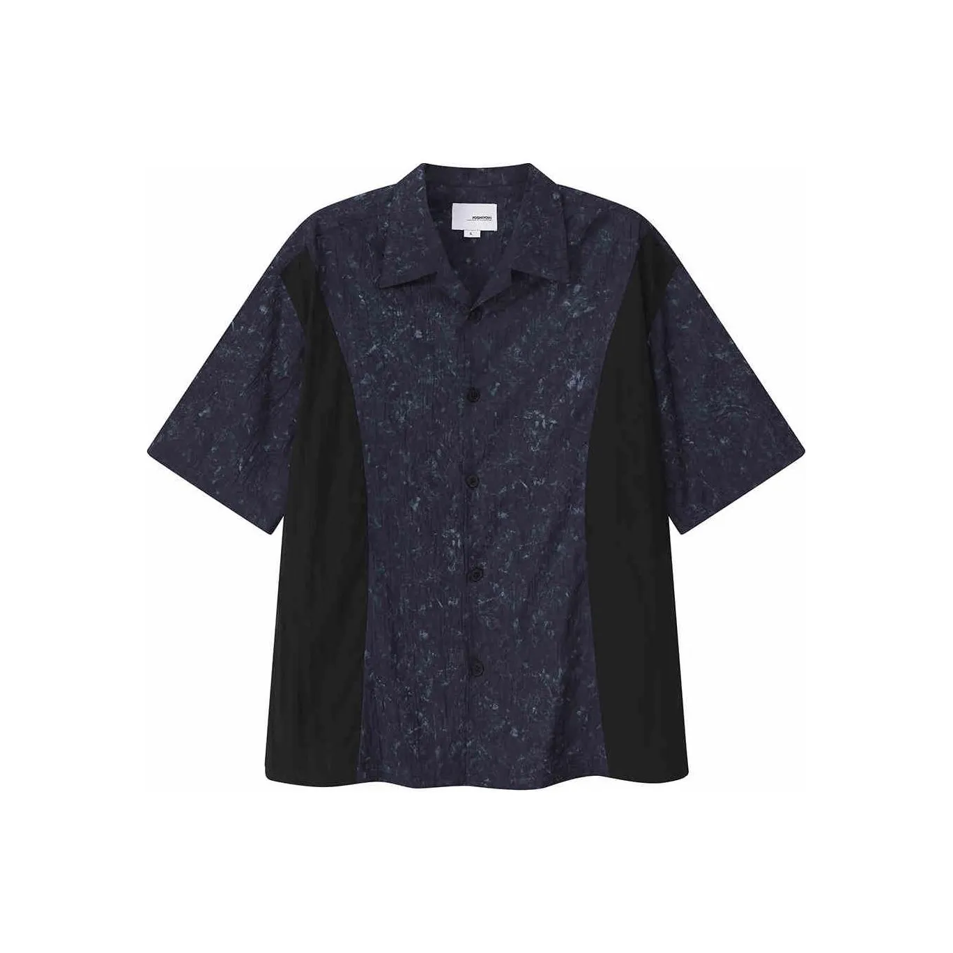 YOSHIYOYI Рубашка Мужская Черная с Синей С принтом