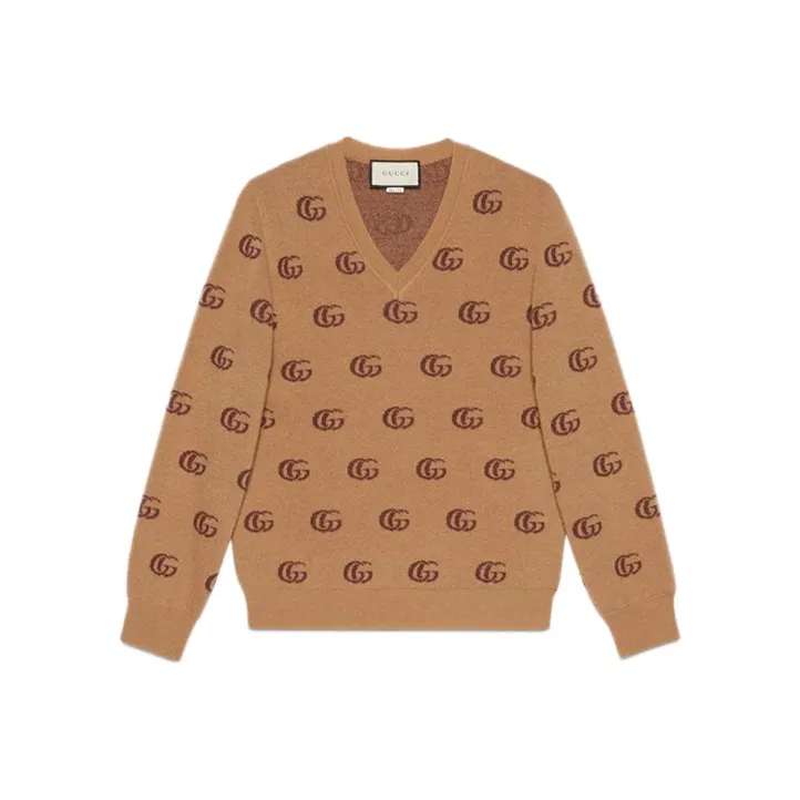 GUCCI Double G Jacquard Wool V neck Jumper