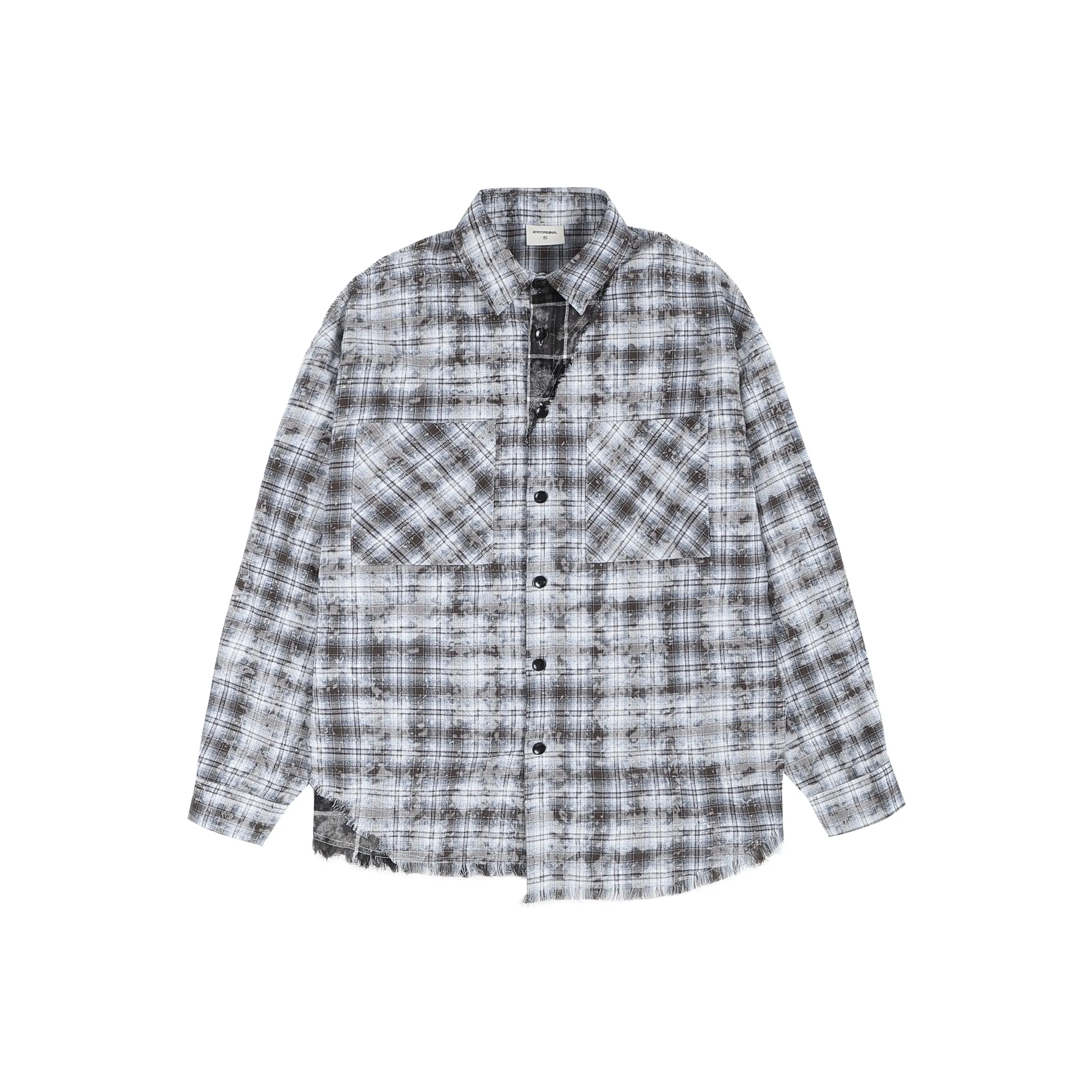 Atry Shirt American Luxury Streetwear Niche Loose Fit Plaid Shirt Coat Unisex Blue