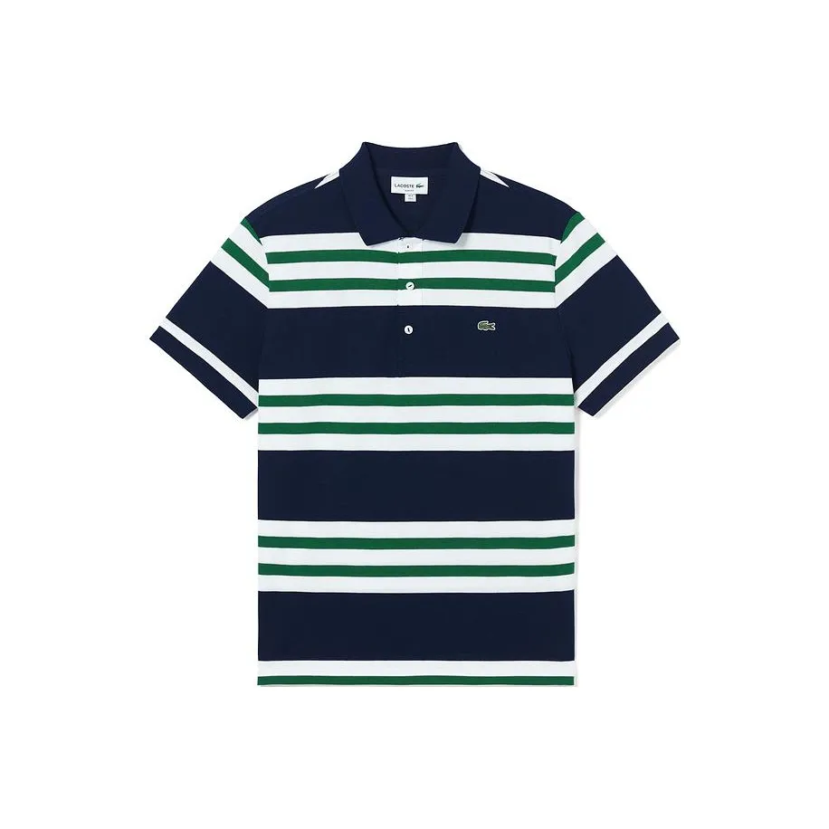 LACOSTE Polo Shirt Men's Navy Blue & White Green