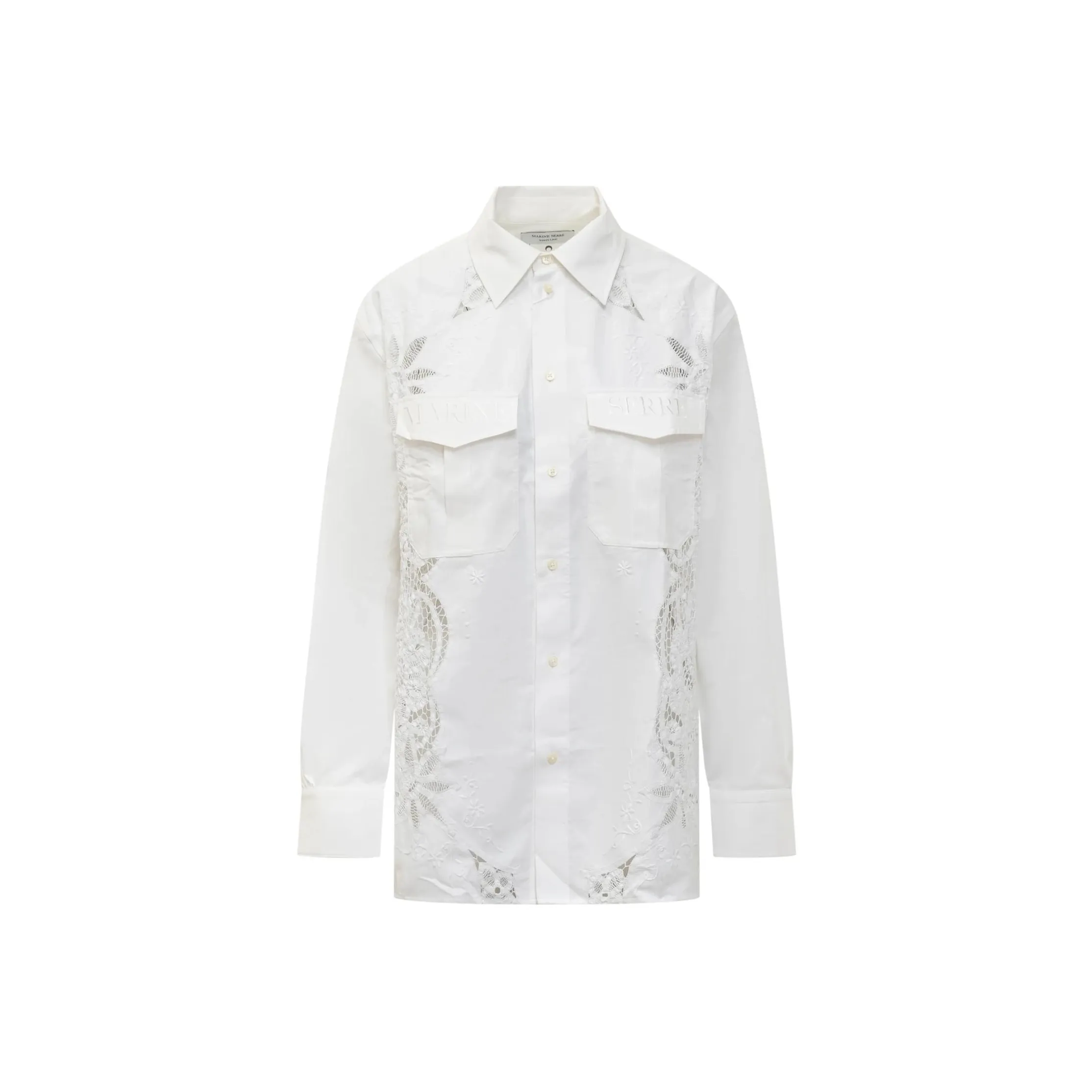 Marine Serre Crochet Panel Embroidered Long Sleeved Shirt
