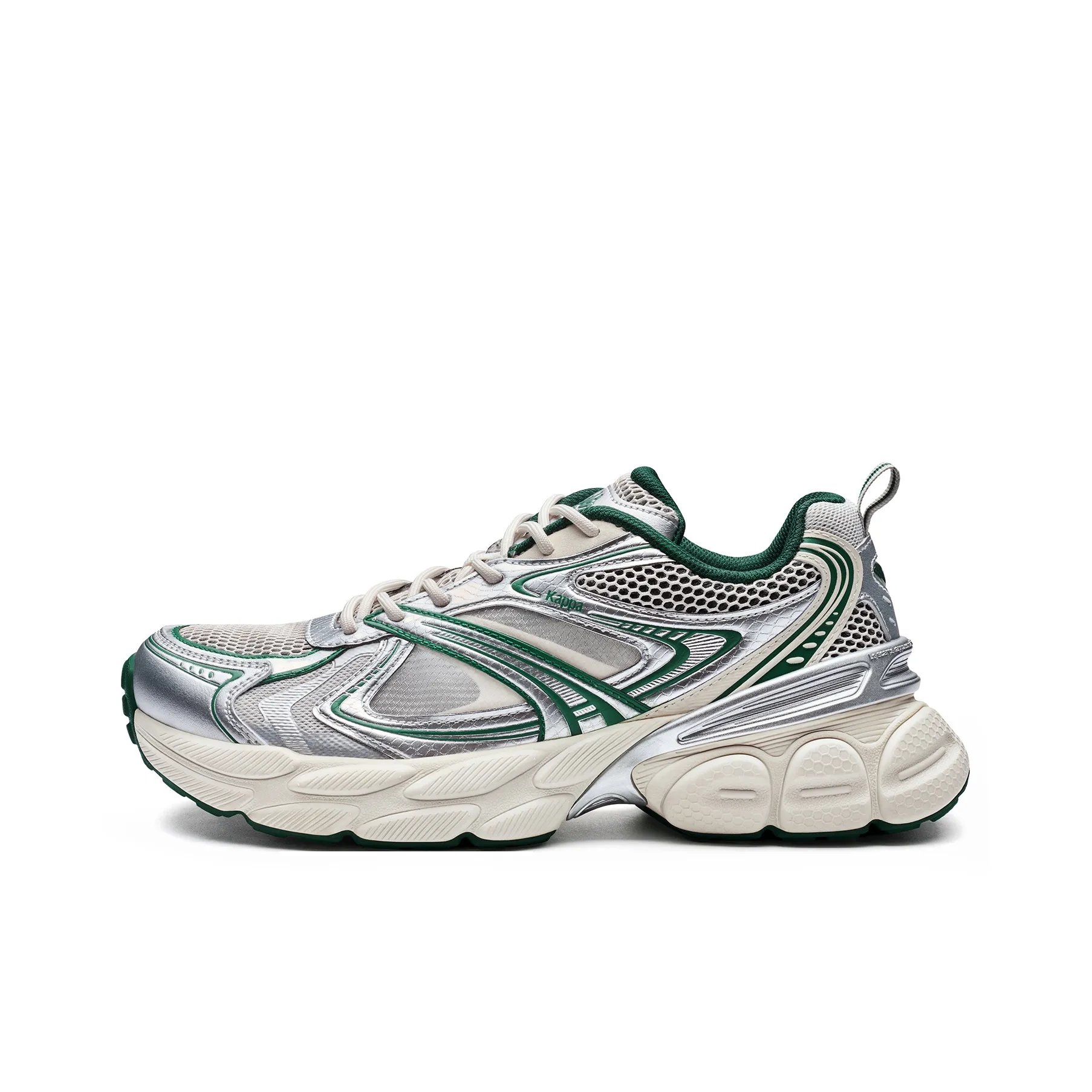 Kappa Slip Resistant And Breathable Low Top Chunky Sneakers Men's Silver White Green