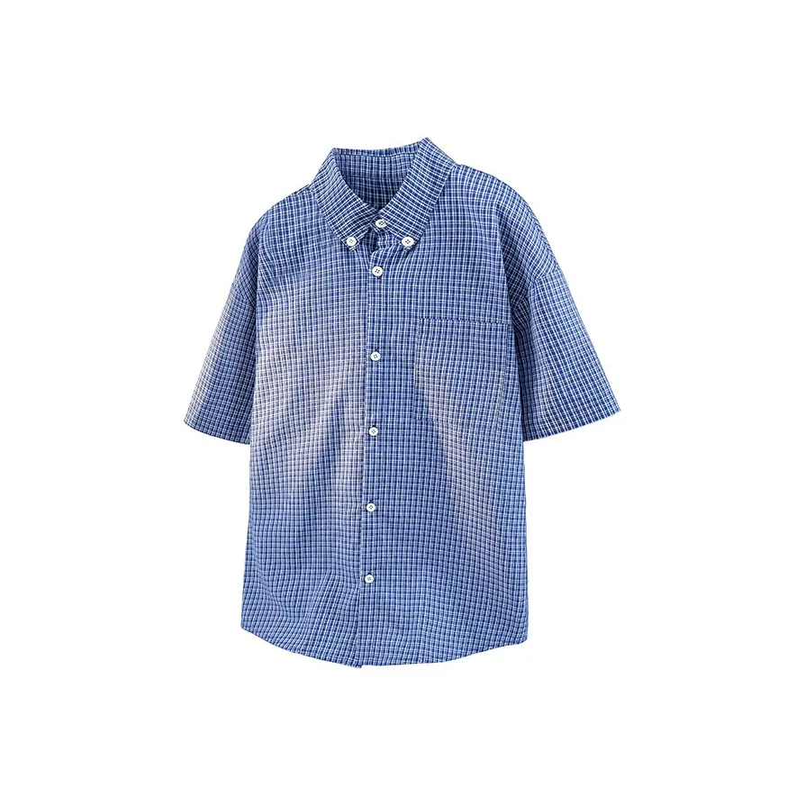 KEIRANDUN Рубашка Унисекс Синяя Клетка