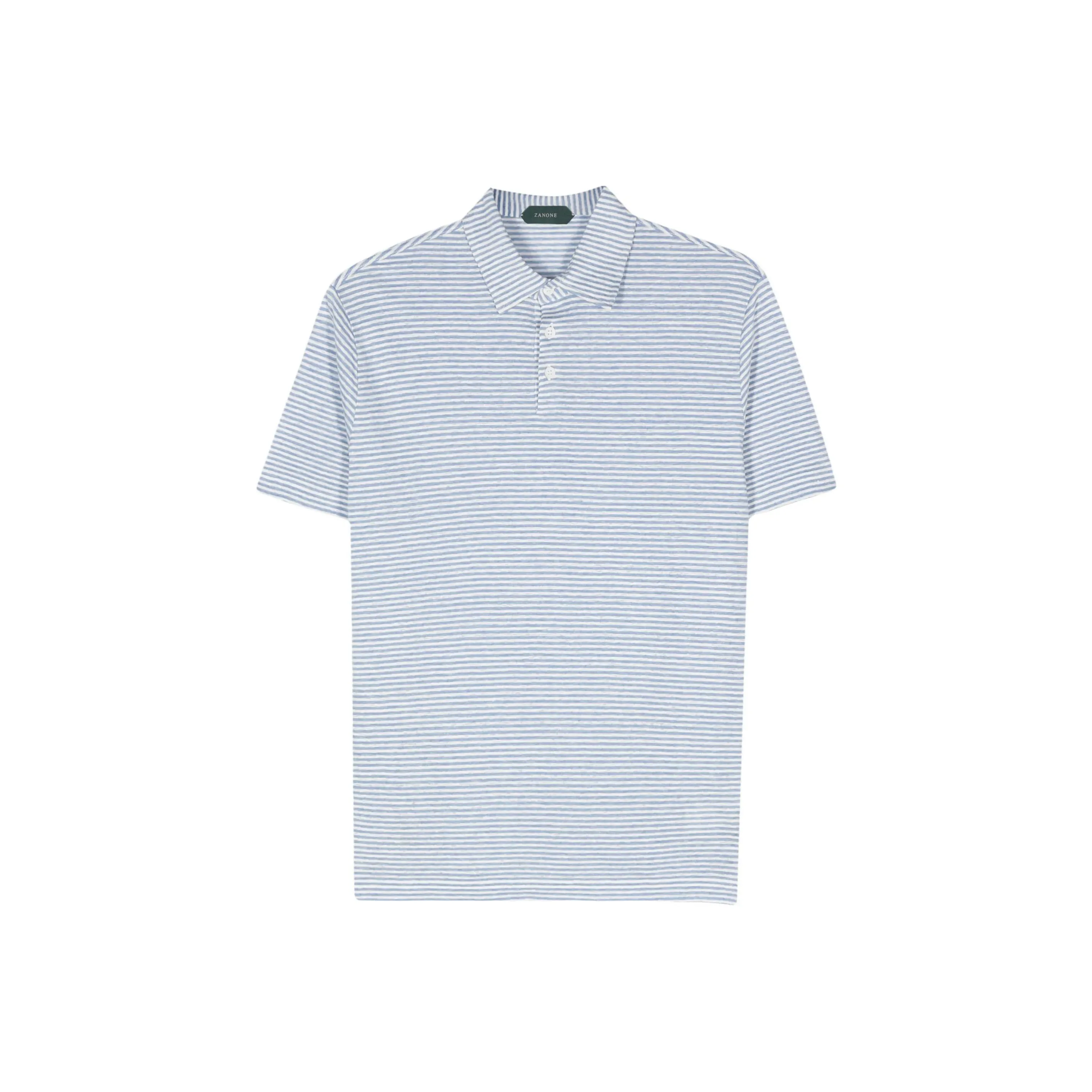 Zanone Striped Cotton Linen Polo Shirt