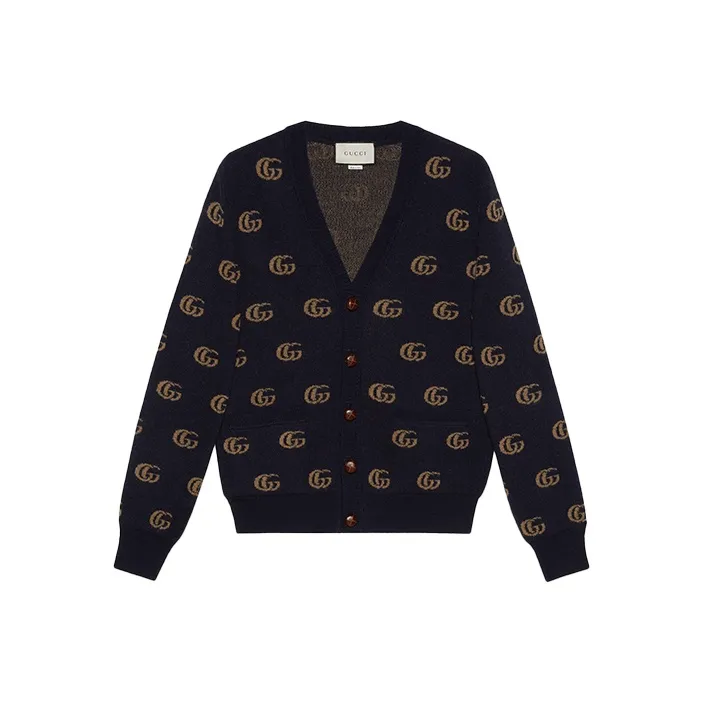 GUCCI Men Double G Jacquard Wool Cardigan