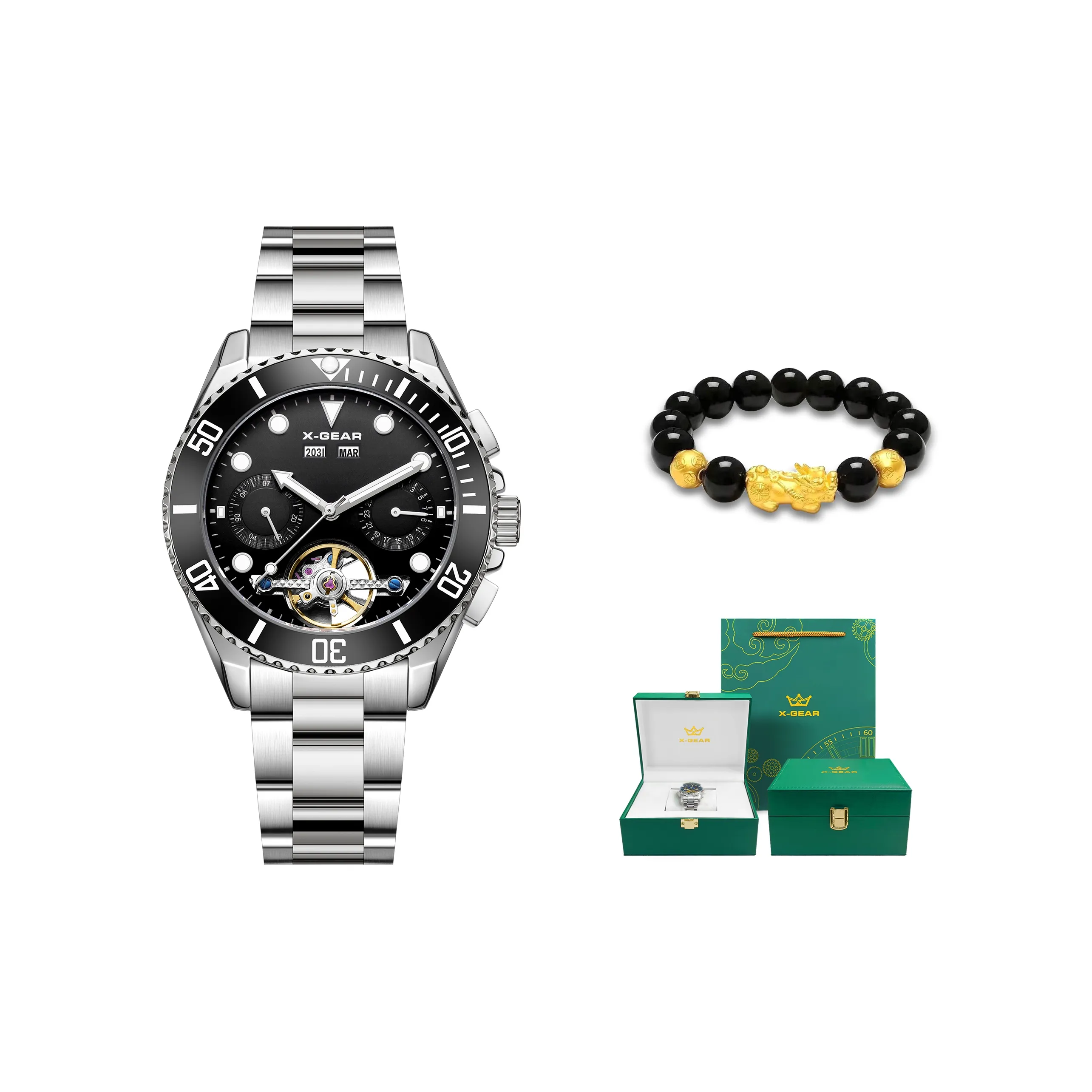 X Шестерня Автоматический Механический Механизм Мужские Часы 41 мм Черный