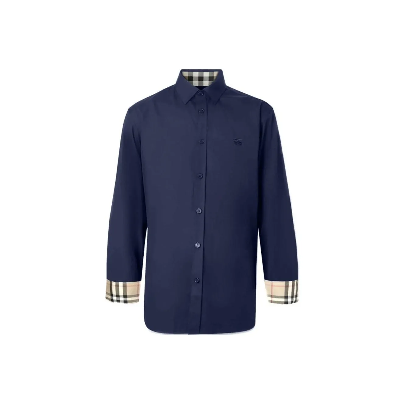 Burberry SS24 Men Logo Embroidered Single Breasted Shirt Dark Blue