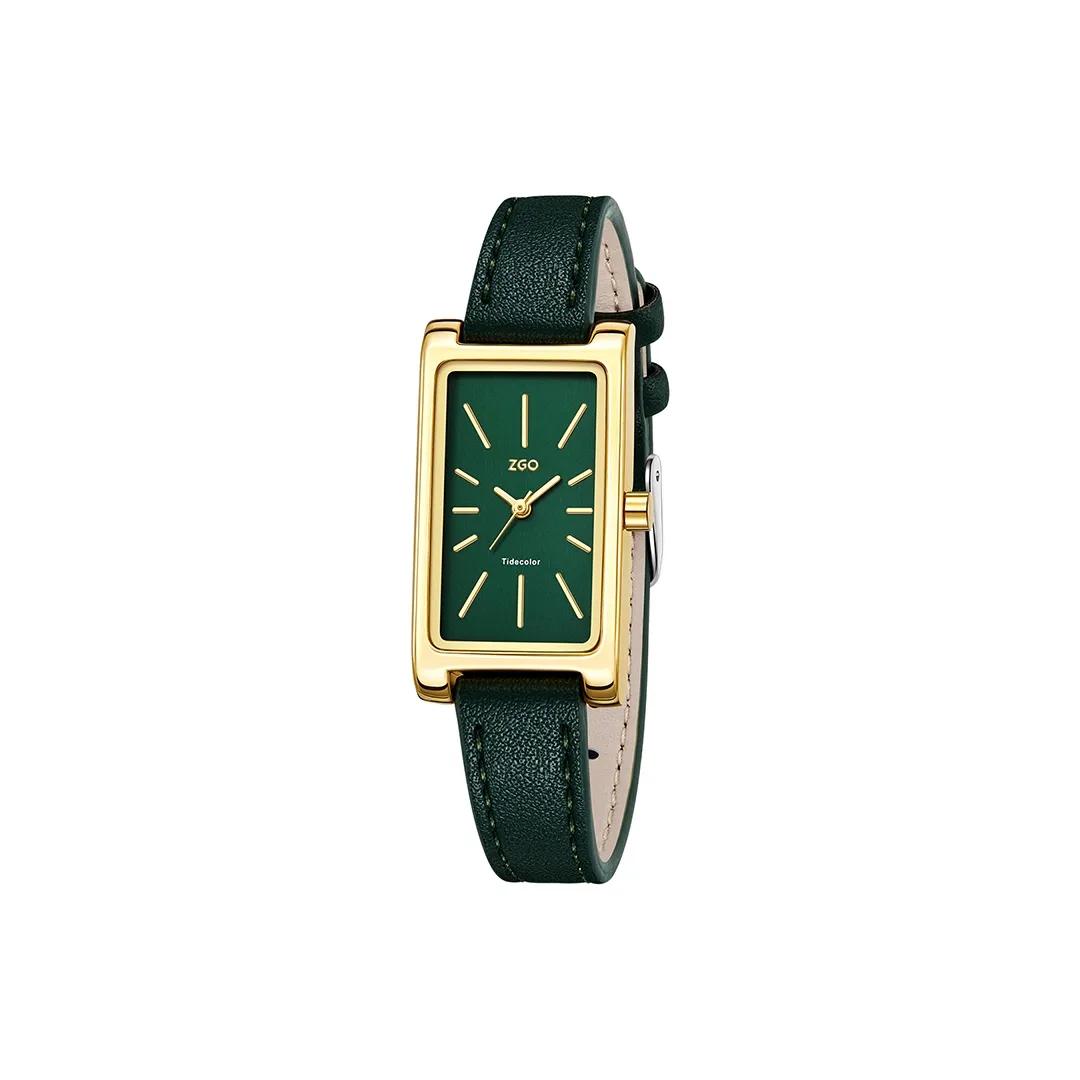 Zgo Кварцевый механизм кожаный ремешок женские часы золотой циферблат