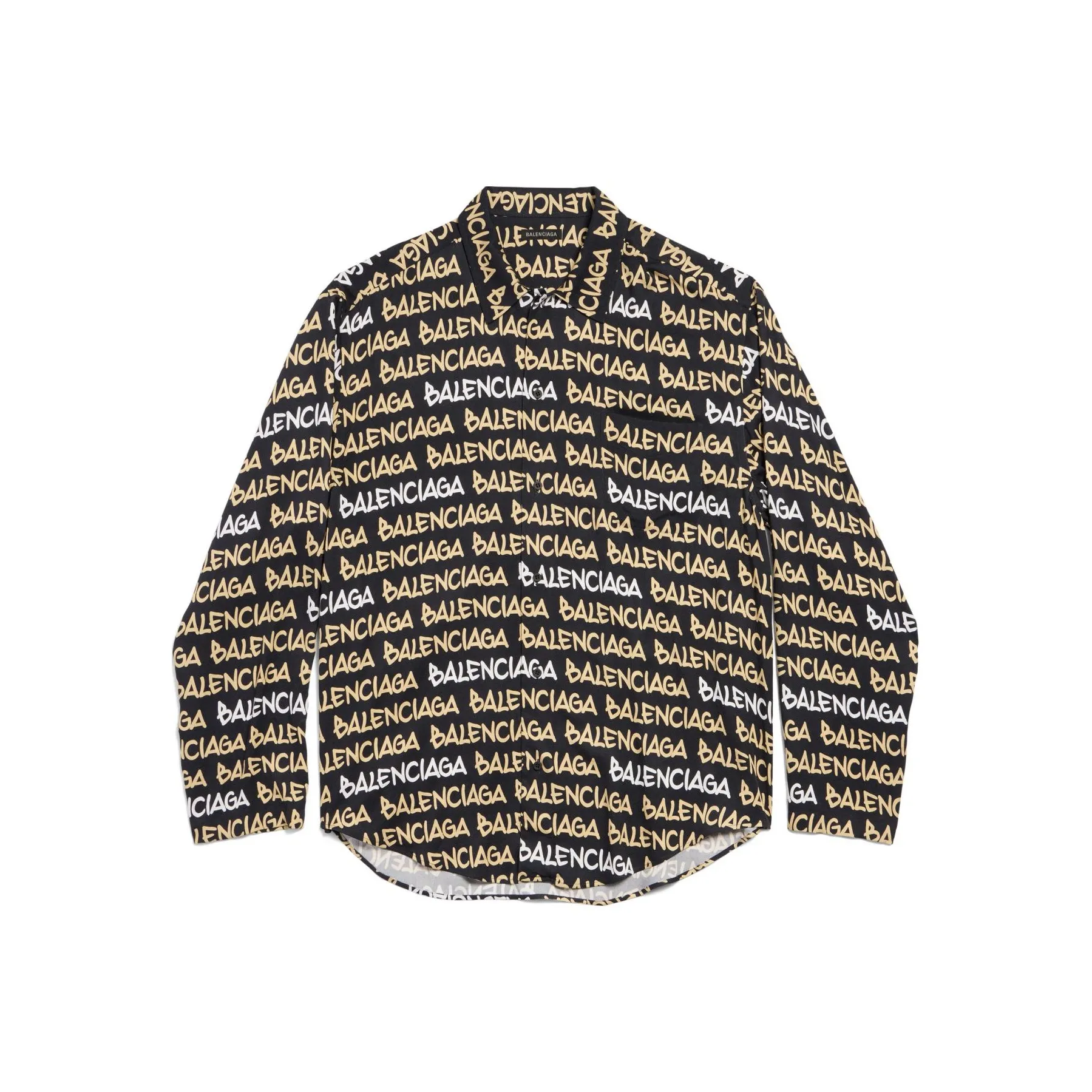 Balenciaga All Over Logo Collared Long Sleeve Shirt