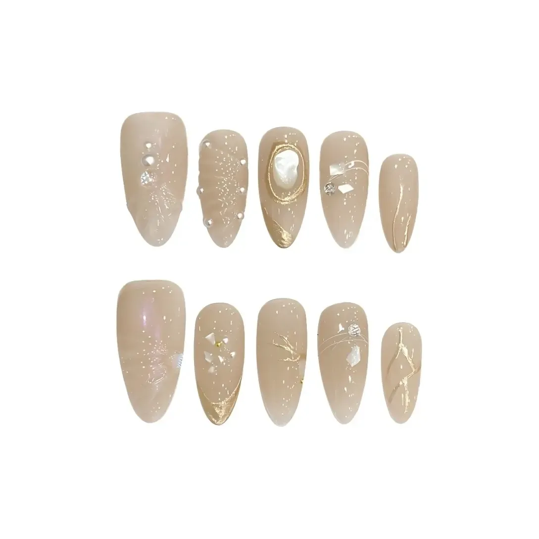 Yun Yue Joe Лето Heartfelt Кошачий глаз PURE Handcrafted Маленький False Nail Almond Nude Однотонный Coquette