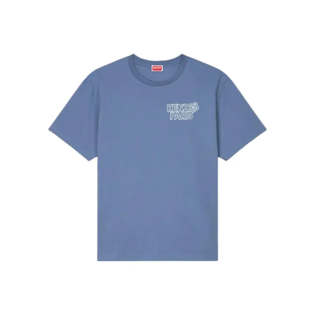 KENZO С принтом буквы свободный крой круглый вырез короткая рукав футболка рубашка мужская синяя