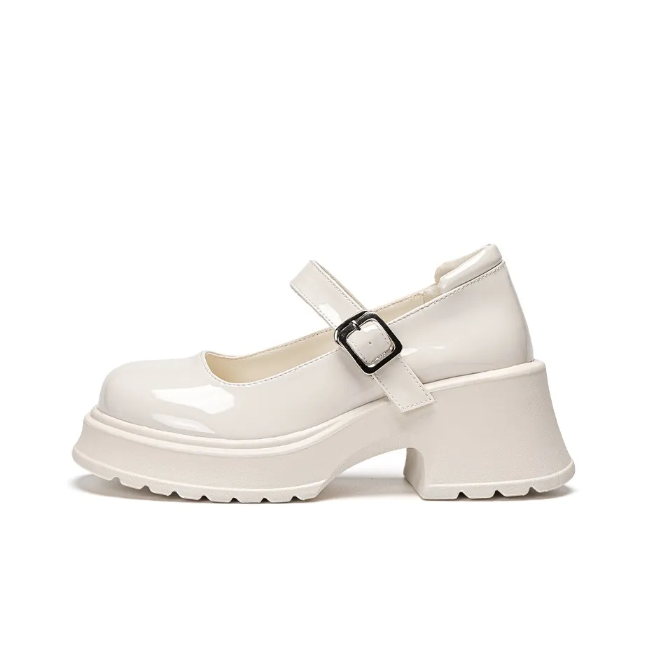 Warrior Грубый каблук Туфли Мэри Джейн 6 см Женские Экрю