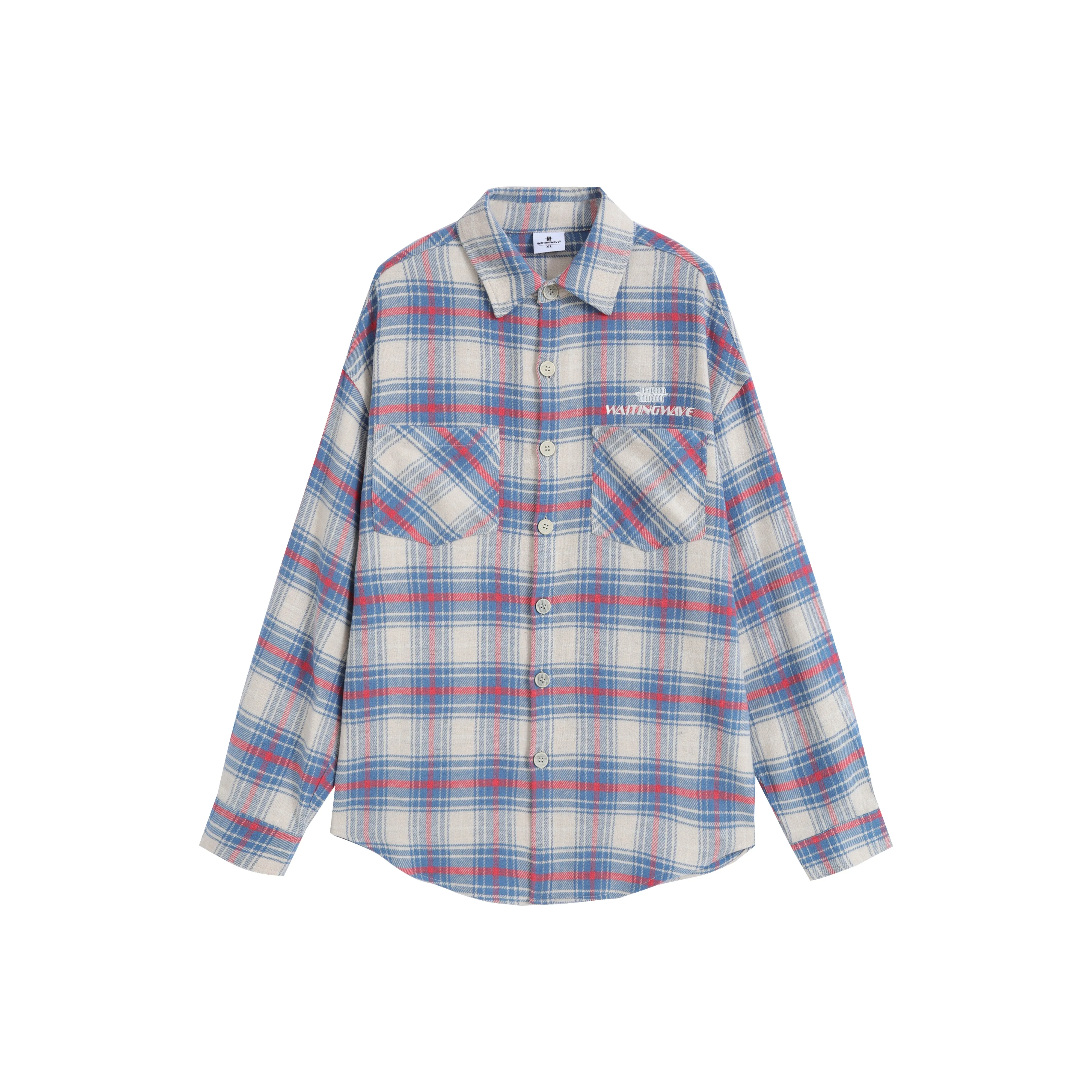 WAITINGWAVE Shirt Unisex Red And Blue Plaid