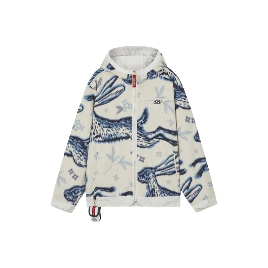 Skechers New Year Collection Sports Lifestyle Collection Бархат Feel Куртка Мужской Белый и красный HARE Полный принт 02 PC