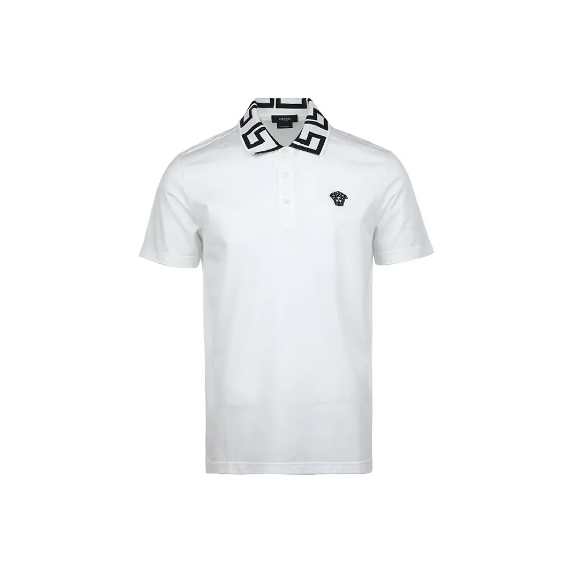 VERSACE Greca Short Sleeved Straight Hem Polo Shirt