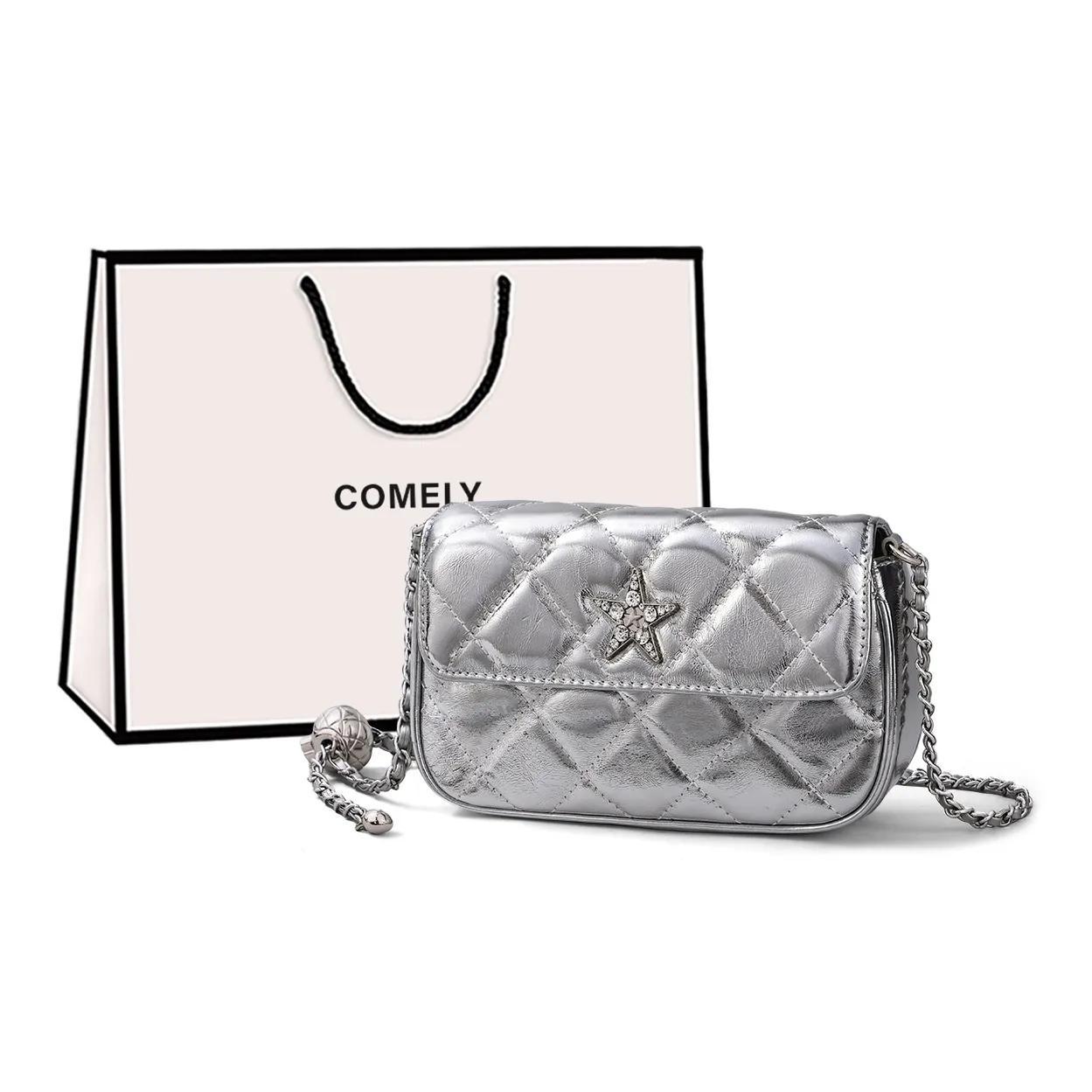 COMELY Коровья кожа с синтетической кожей сумка с цепочкой квадратная сумка сумка через плечо маленькая женский серебряный