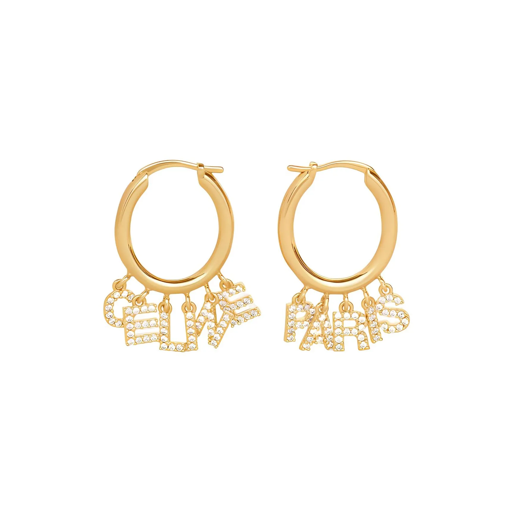 CELINE Letter Hoop Rhinestone Earrings In Brass With Finish And Crystals
