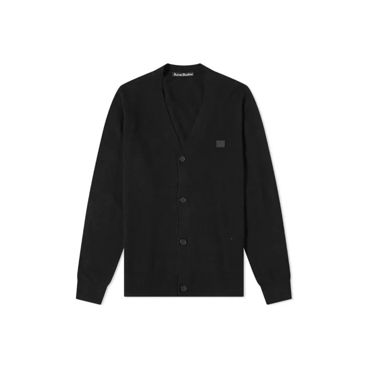 Acne Studios Wool Face Patch V Neck Cardigan Sweater