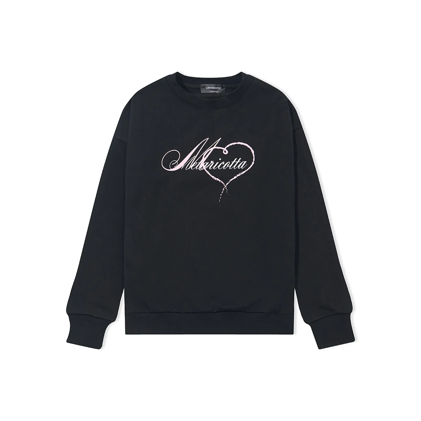 METARICOTTA Minimalist Style Loose Fit Crew Neck Fleece Lined Hoodies & the Sweatshirts Unisex Black
