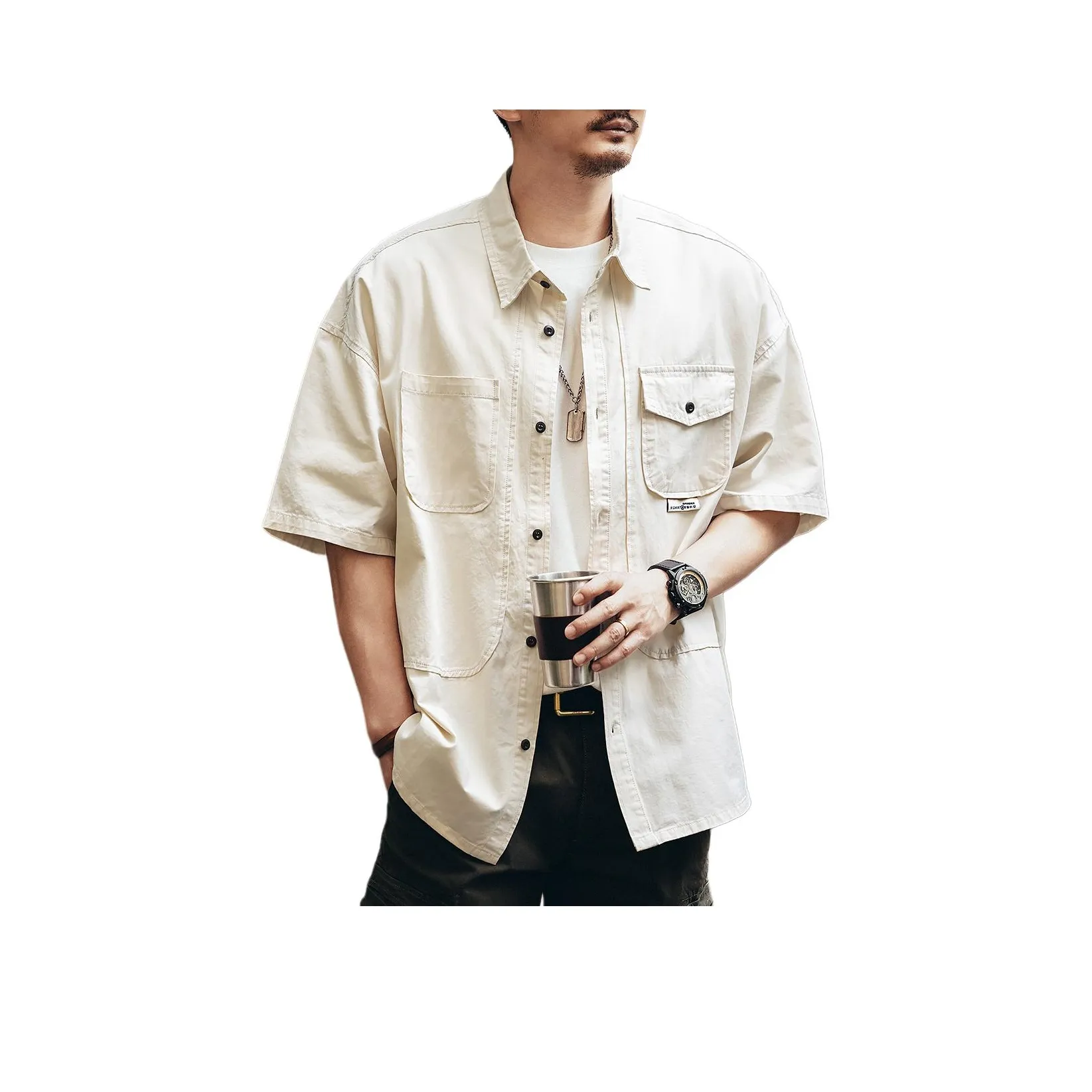 GELANLU Летняя рубашка свободный крой унисекс