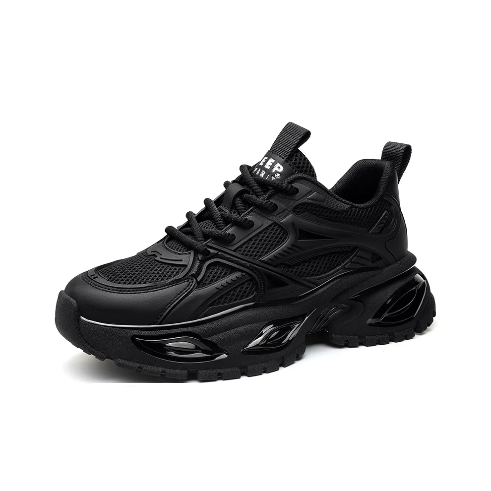 JEEP SPIRIT Super Black Warrior Brand New Upgraded Demon's Eye Collection Low Top Chunky Sneakers Men's Cool Black