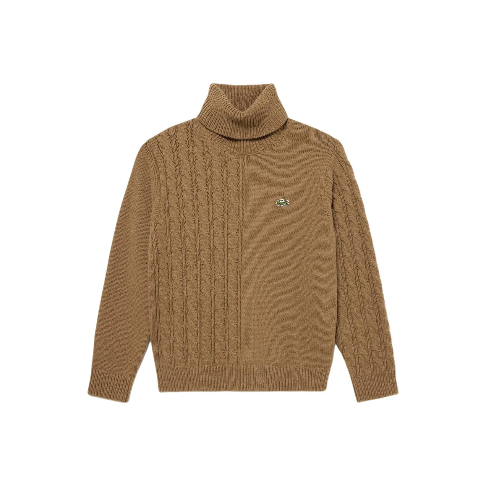LACOSTE Asymmetric Turtleneck Knitted Sweater Men's Brown