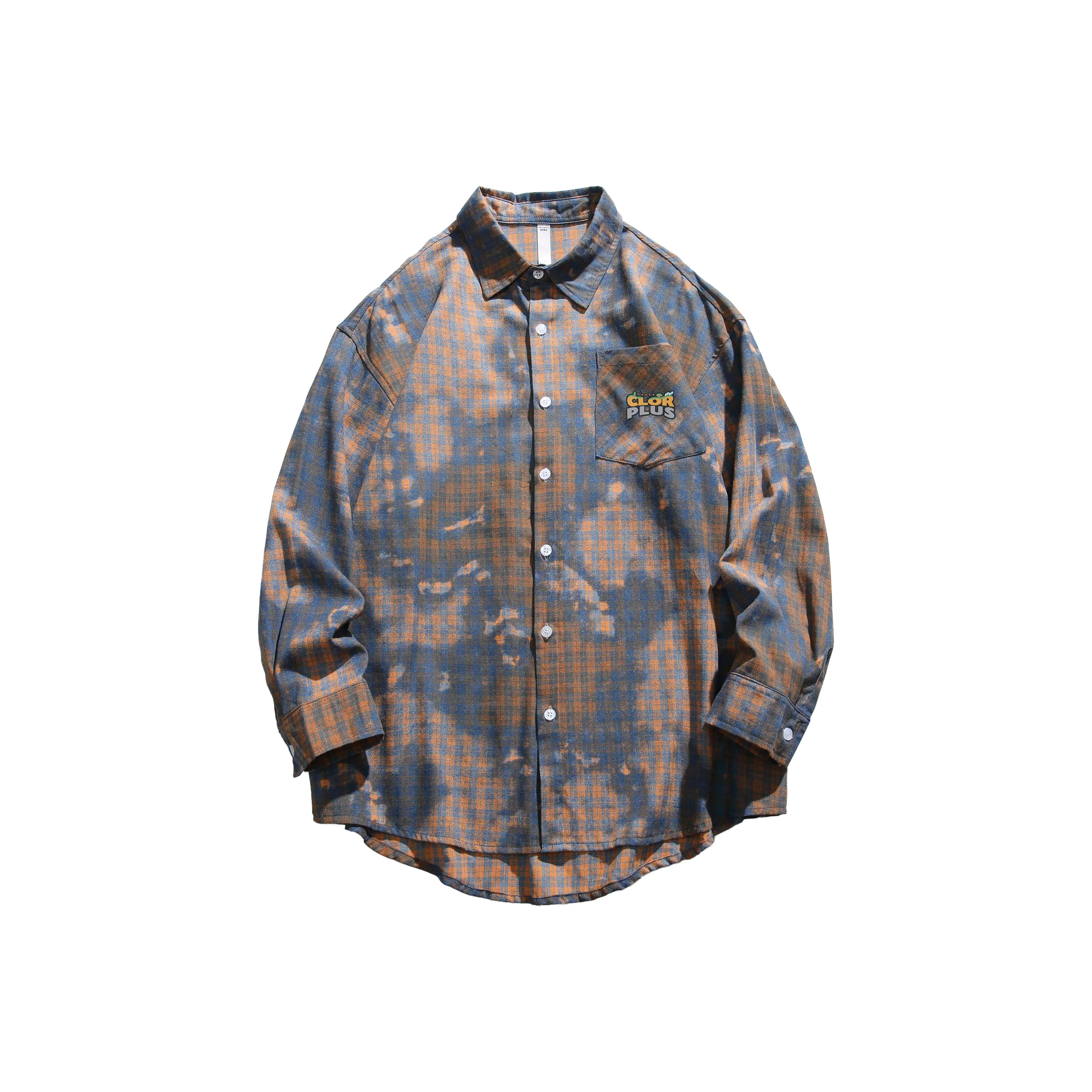 CLOR Рубашка Унисекс Оранжевый Синий Клетка