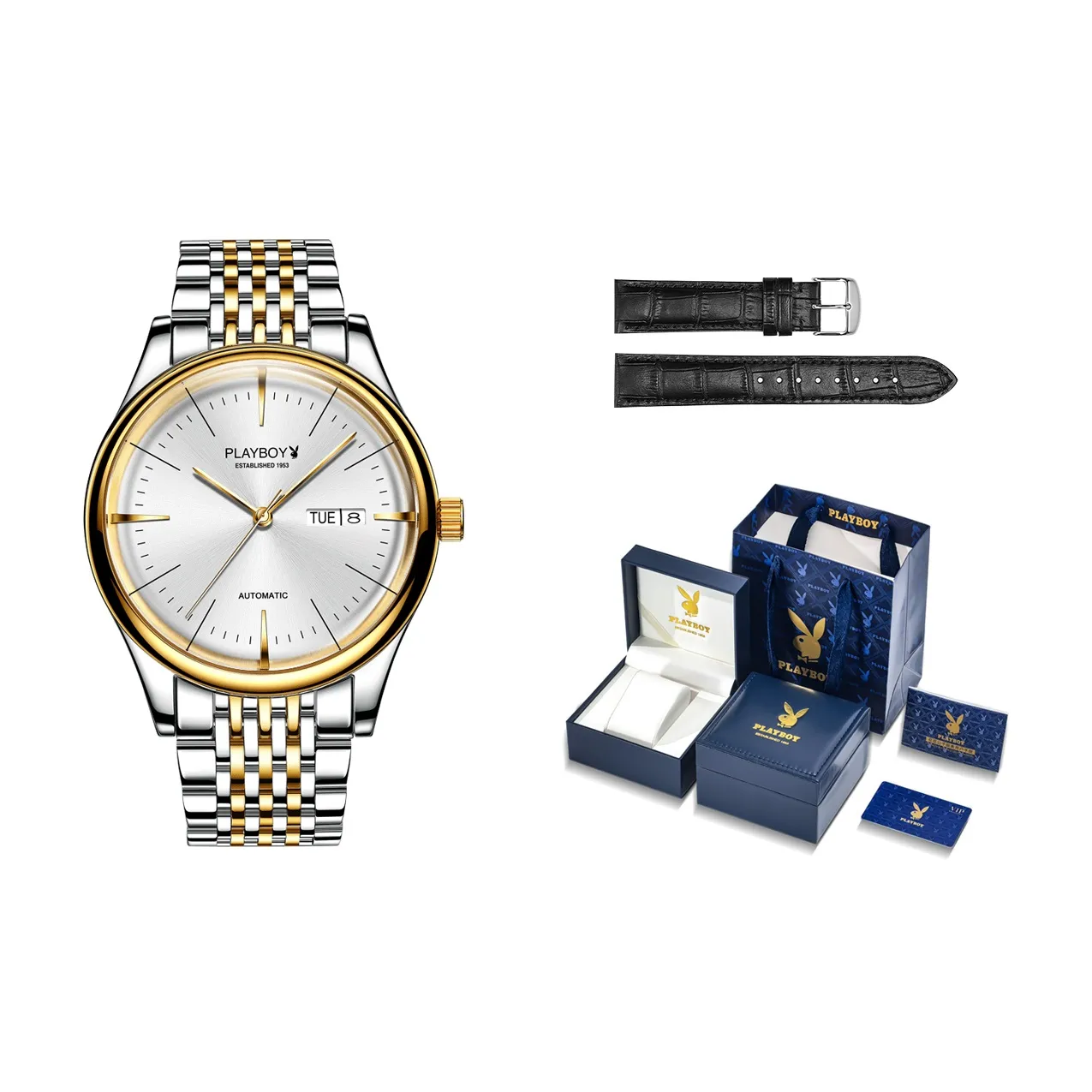 Playboy Sky Collection Механический механизм ремешок из нержавеющей стали черный циферблат мужские часы