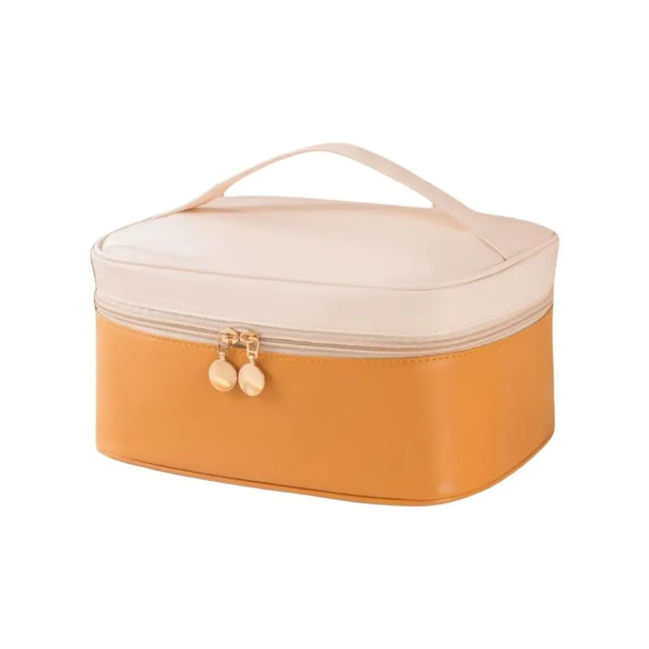 OUZIHUANG Pu Makeup Bag Women's Beige Yellow/Gray White/Black Gray