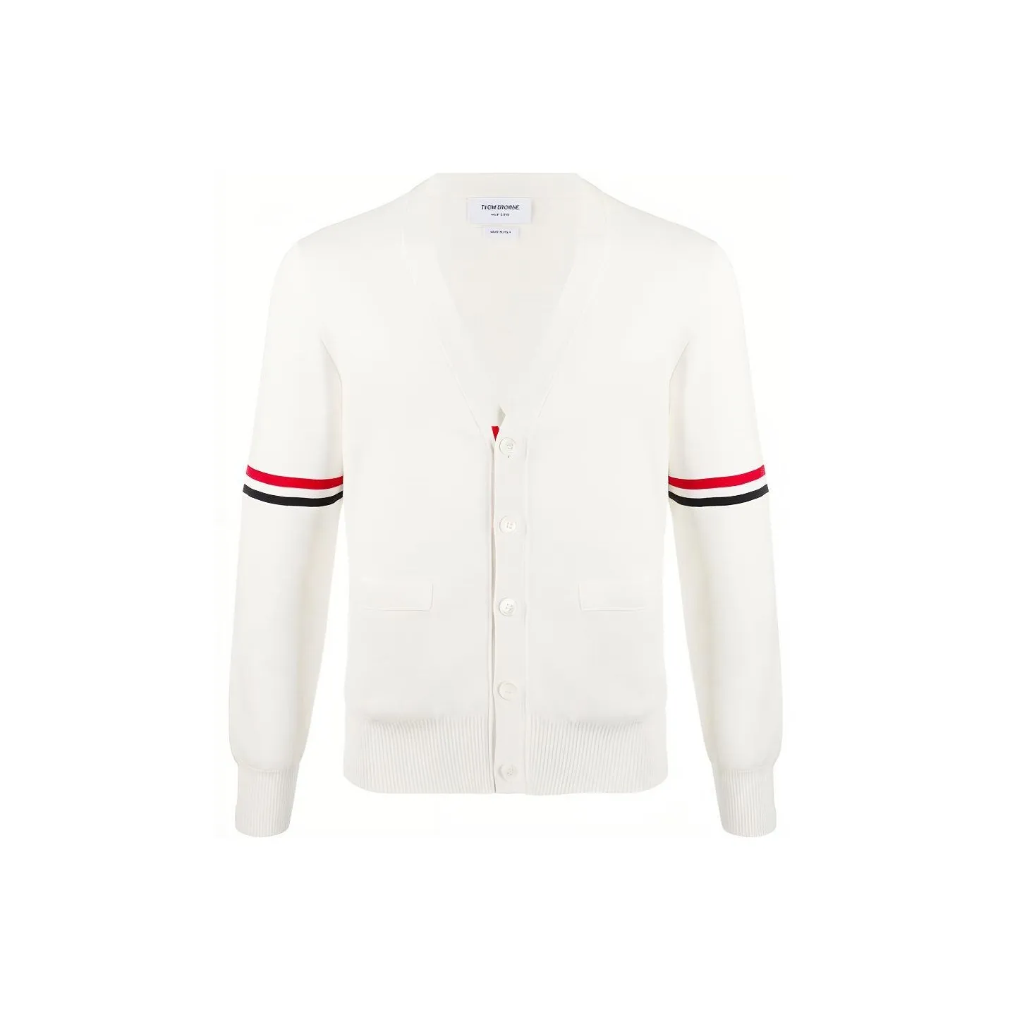 THOM BROWNE Tricolour 4 Bar V Neck Cardigan