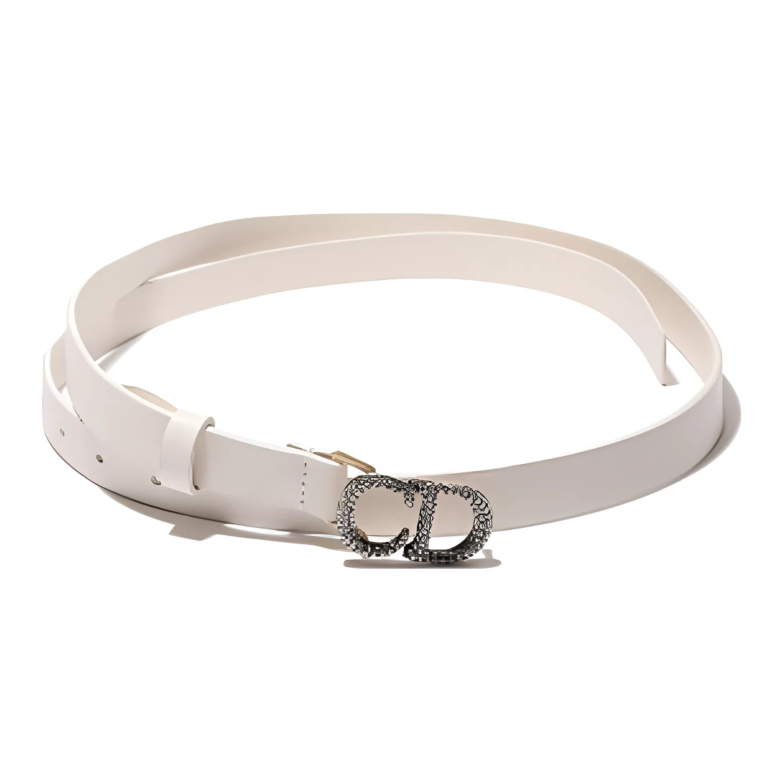 DIOR CD Buckle, Adjustable Ring Leather Belts Women's White Width  2CM