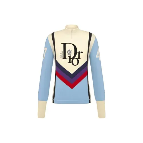 DIOR Синий с Белым Lettering Мужские Свитеры