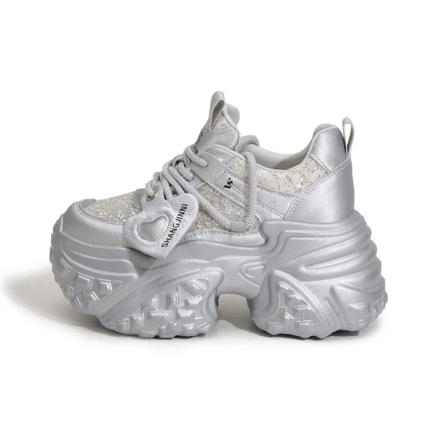 Milan Love Song Дышащий Легкий Увеличение Высоты Низкий Топ Кроссовки с Толстой Подошвой Женские Silver