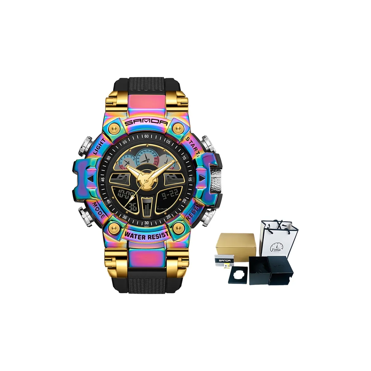 Sanda Электронный + Кварцевый механизм TPU Ремешок Часы Мужские Черный Циферблат