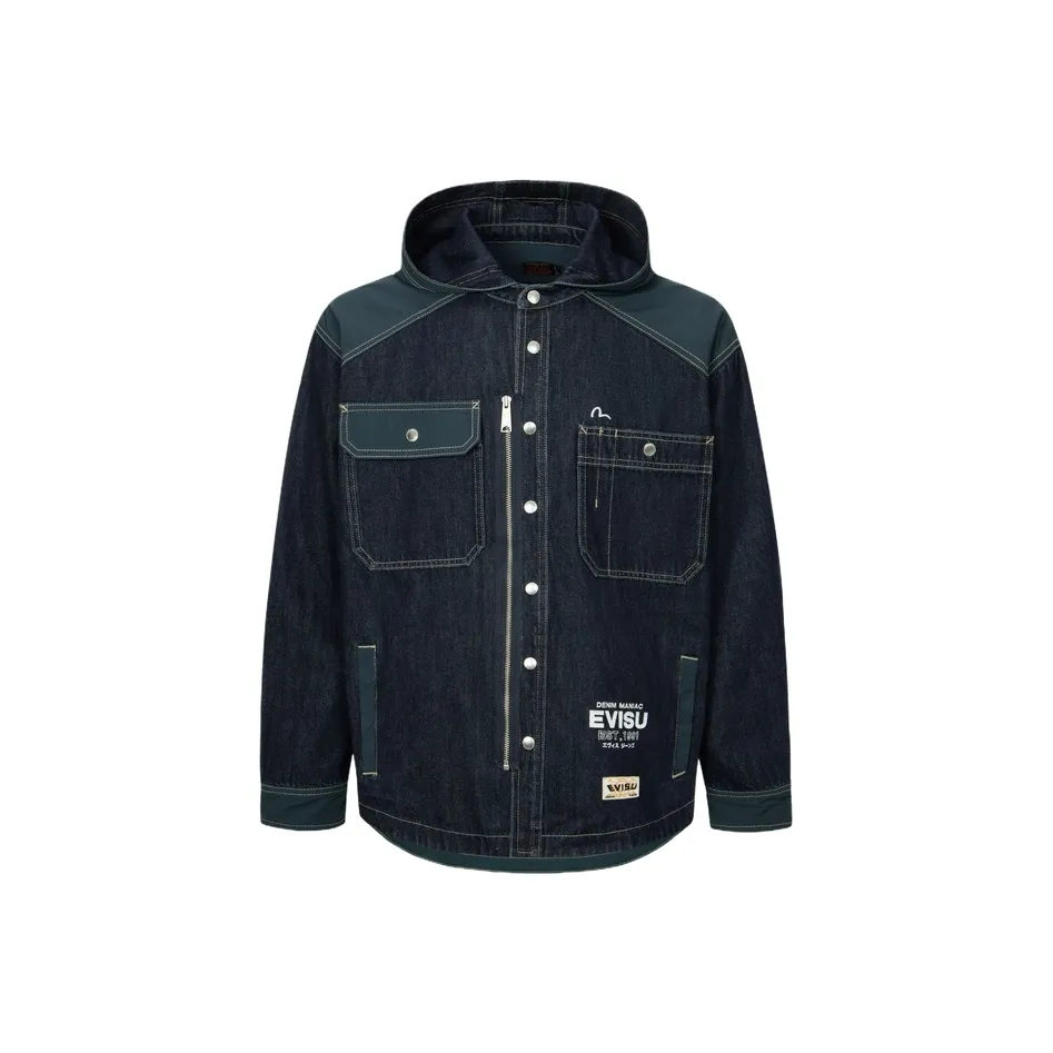 EVISU 2024 Осенний Зимний Рубашка Мужская Джинсовый Синий