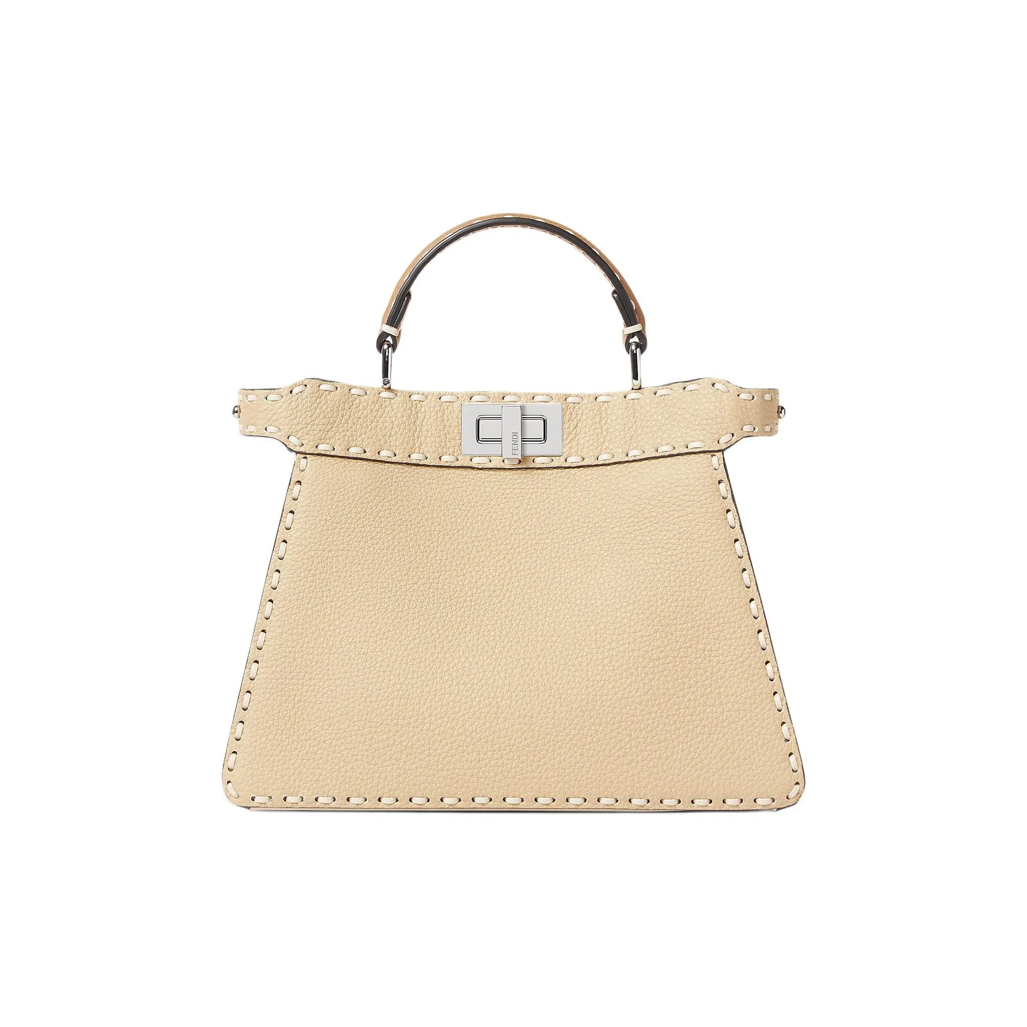 FENDI Peekaboo ISeeUSelleria Calfskin Shoulder Bag, Handbag Small Size Women's Beige