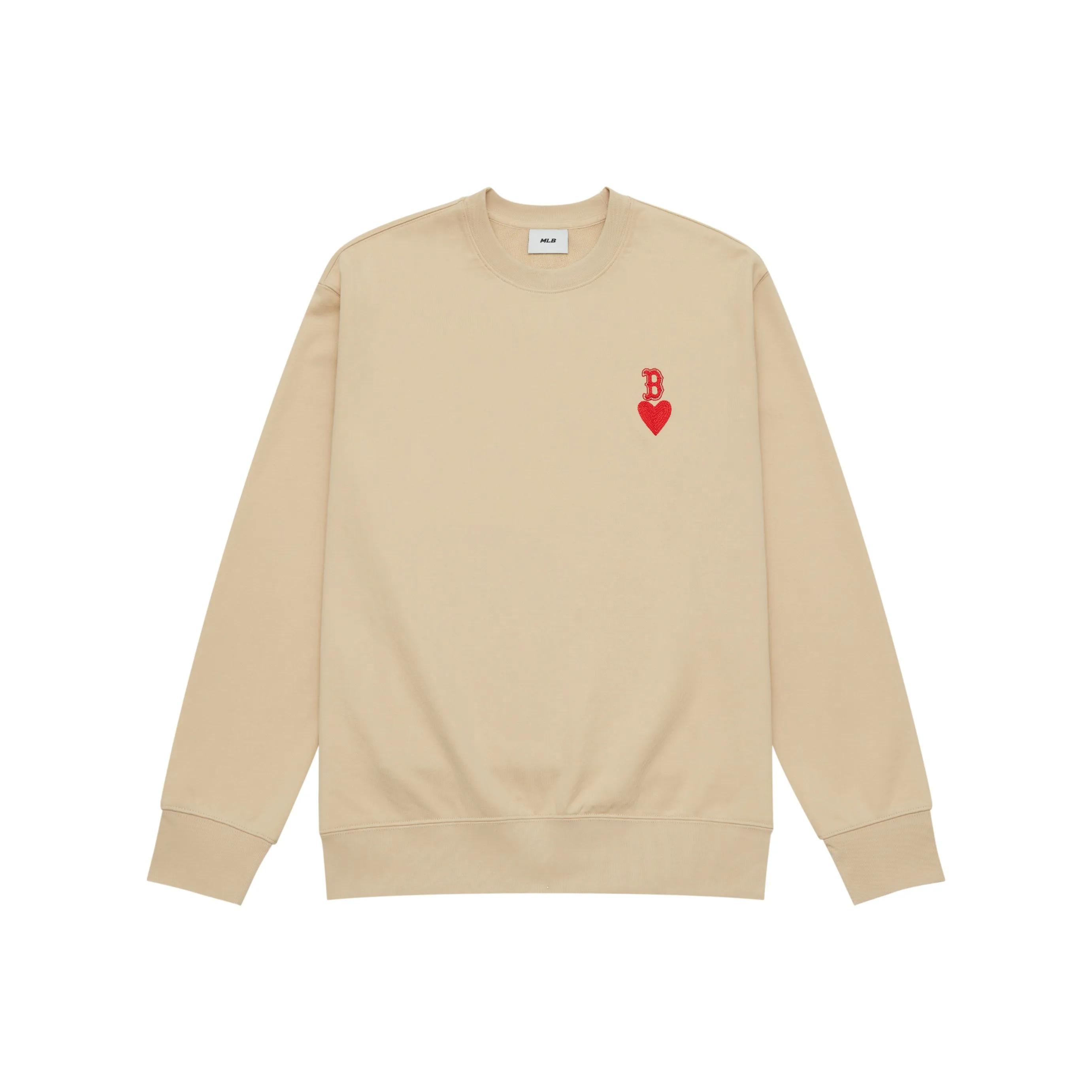 MLB Boston Red Sox Heart Collection 24FW Early Autumn Pullover Crew Neck Sweatshirt Unisex Beige