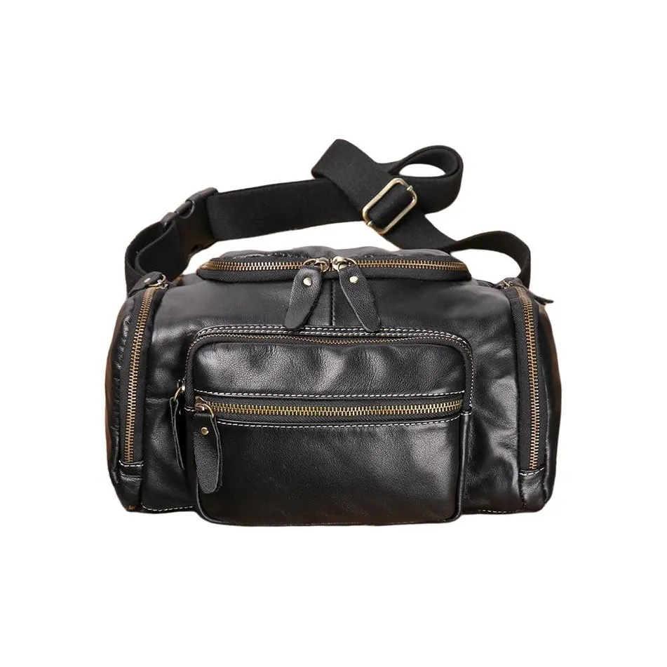 VIHUS Top Grain Cow Leather Shoulder Bag, Crossbody Bag Men's Black