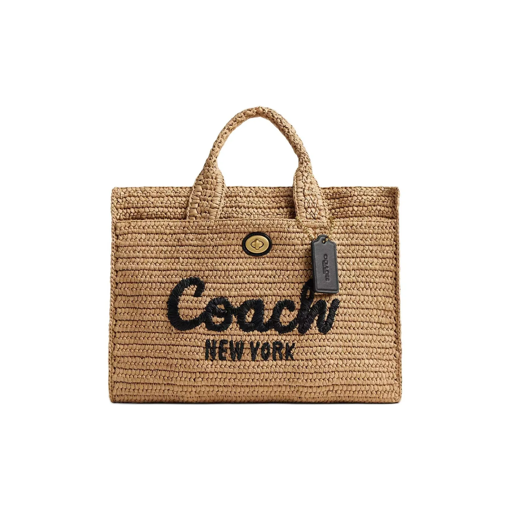 COACH Cargo Бумага Тоут Сумка Сумка для покупок Сумка на плечо Сумка Большая Женская Латунь и Естественный цвет