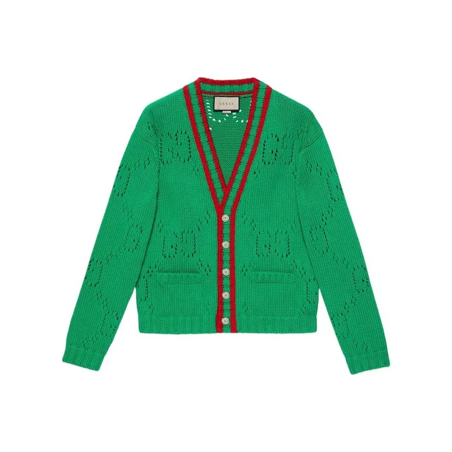 GUCCI SS22 Men V-neck Knitted Cardigan Green