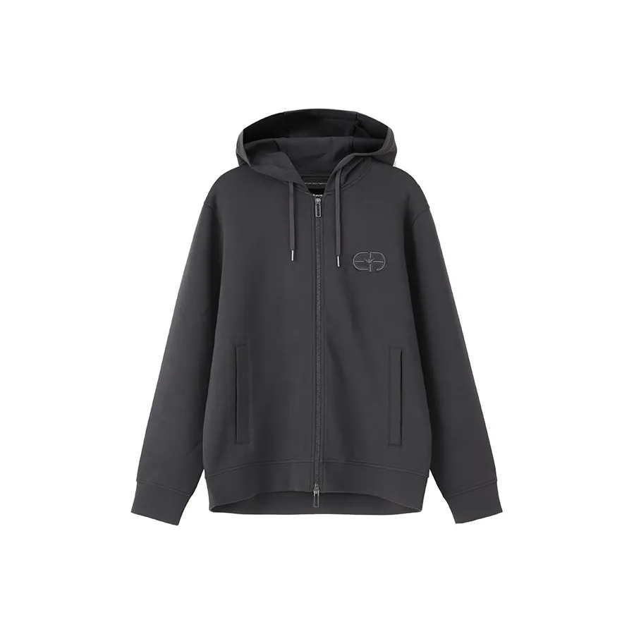 EMPORIO ARMANI Zipped Logo Embroidered Hoodie
